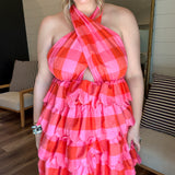 Aria Maxi 2-1 Dress - Red + Pink Gingham