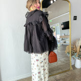 {MUMU} Joss Ruffle Top - Black Voile