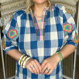 Clover Lane Embroidered Check Top