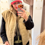 Olive Tan Quilted Zip-Front Vest Jacket