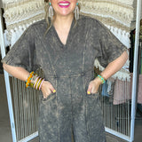 Free Style Mineral Wash Jumpsuit - Ash Black