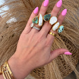 Large Double Turquoise + Pearl Rings