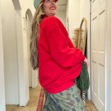 Oversized Polo Collared Pullover - Red