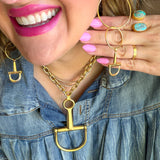Gold Horse Bit Double Hoop Earrings