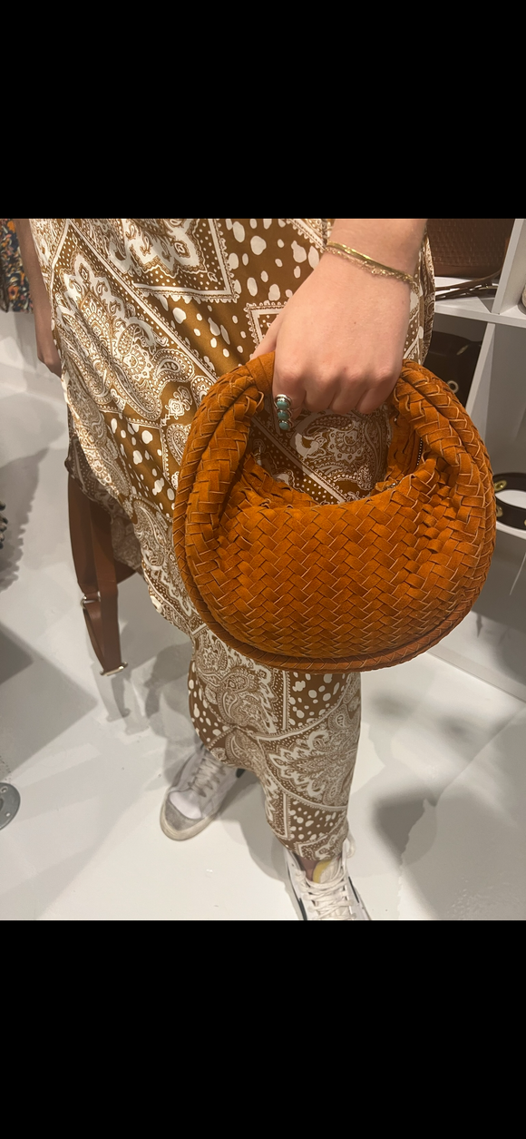 Jim Suede Small Hobo Handbag- Dark Orange