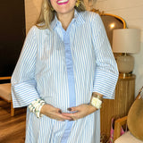 The Daily Button Up Striped Maxi Dress - Light Blue