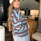 Piper Cardigan - Burgundy + Blue Stripes