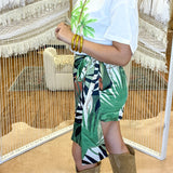 {MUMU} Iva Bow Skirt - Caribbean Palms Luxe Satin