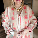 Winnie Boyfriend Cardigan - Tan + Red