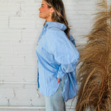 Baby Blue’s Oversized Button Down Top