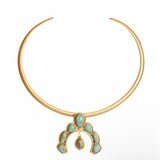 Squash Blossom Pendant Turquoise + Gold