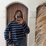 Boyfriend Stripe Long Sleeve Tee - Navy
