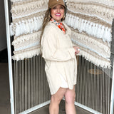 Seaside Oversized Button Down - Taupe + White