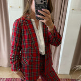 Holiday Plaid Blazer - Red
