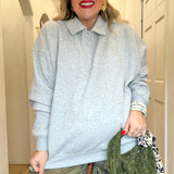 Oversized Polo Collared Pullover - Heather Gray