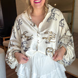 Running Horses Oversized Blouse Top - Ivory
