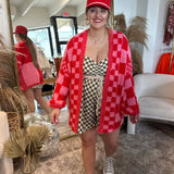 Oversized Checkered Print Knit Cardigan