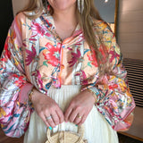 Pink Floral Chains Oversized Blouse Top