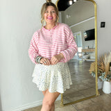 Quarter Button Pullover Cardigan - Bubblegum Stripe