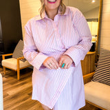 Corporate Collar Mini Pinstripe Dress - Pink