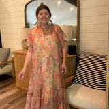 Vintage Bloom Ruffle Midi Dress