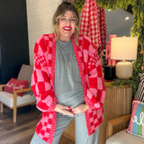 Oversized Checkered Print Knit Cardigan