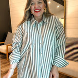 The Weekend Button Up Set - Navy Stripes