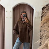 Subtle Plaid Oversized Button Up - Brown