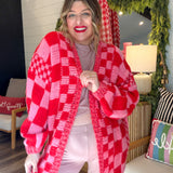 Oversized Checkered Print Knit Cardigan