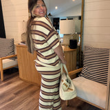 Pink Chocolate + Cream Stripe Pant Set