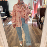 Country Chinoiserie Oversized Blouse - Pink
