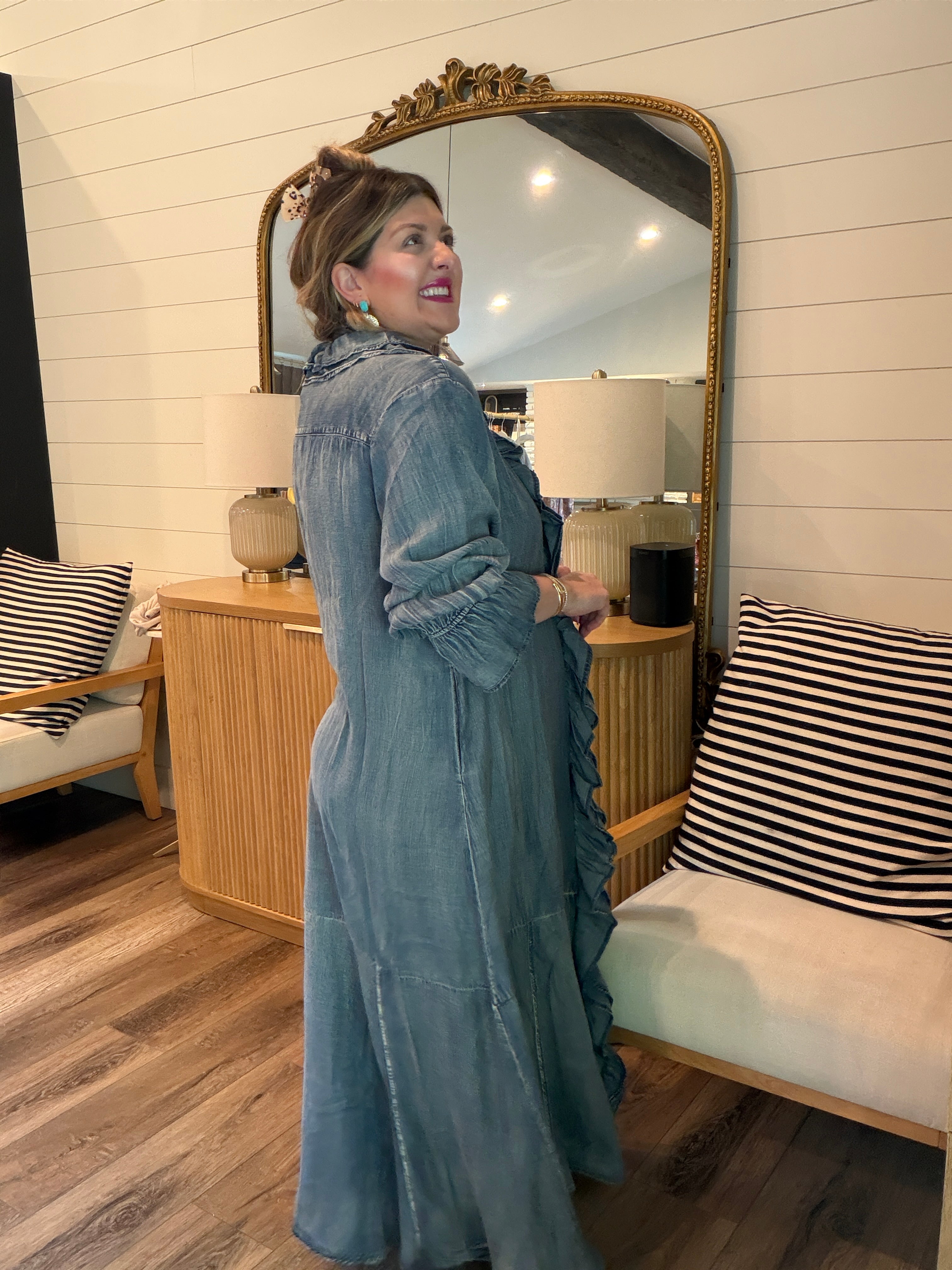 bench denim dress Denim Midi Overall Dress