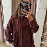 Subtle Plaid Oversized Button Up - Wine