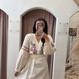 Feliz Embroidered Tunic Dress - Vintage Cream