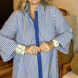 The Daily Button Up Striped Maxi Dress - Navy Blue