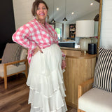 Ivory Tiered Ruffle Chiffon Midi Skirt