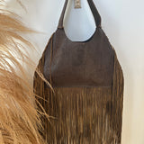 Chocolate Brown Fringe Tooled Bag