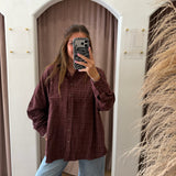Subtle Plaid Oversized Button Up - Wine