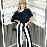 Colette Cropped Wide Pants - Black + White