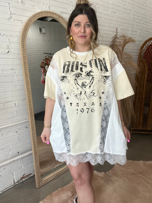 Austin Oversized Lace Graphic Tee - White
