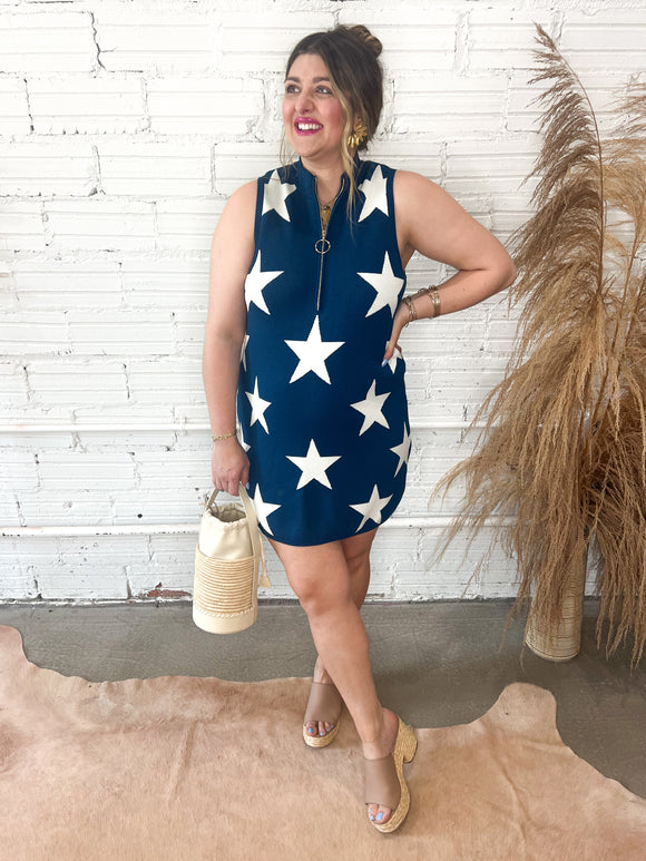 Zoe Zip Dress - Navy Stars Knit