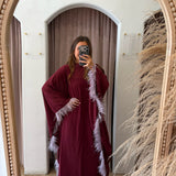 High Stakes Feather Maxi Kimono Dress - Burgundy