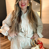 The Weekend Button Up Set - Taupe Stripes