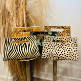 Mia Cowhide Clutch Bag - Black Modern Spotted Dots
