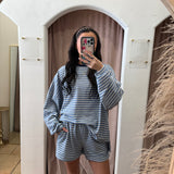 On Repeat Fleece Stripe Shorts - Blue + White