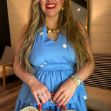 Tea Party Polka Dot Halter Dress - Blue