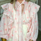Never Been Kissed Ruffle Polka Dot Blouse - Pink