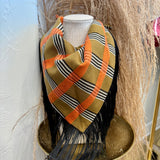 Outlaw Fringe Bandana - Orange + Olive Plaid