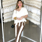 Colette Cropped Wide Pants - Brown + White