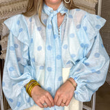 Never Been Kissed Ruffle Polka Dot Blouse - Blue